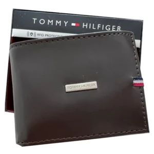 Billetera Cuero Hombre Tommy Hilfiger Original Marrón Oscuro Liso con Protección RFID