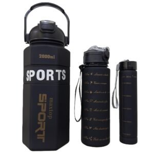 Set Tomatodo Motivacional de plástico 3 en 1 - 2000ml, 900ml y 300ml negro